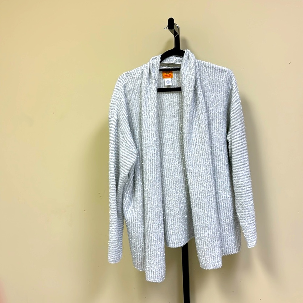 Plus Size Ruby Rd. Silver Metallic Sweater - image 1
